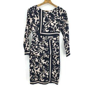 Tracy Reese Placement T Silk Dress Womens Size 6 Black Ecru Ruched
